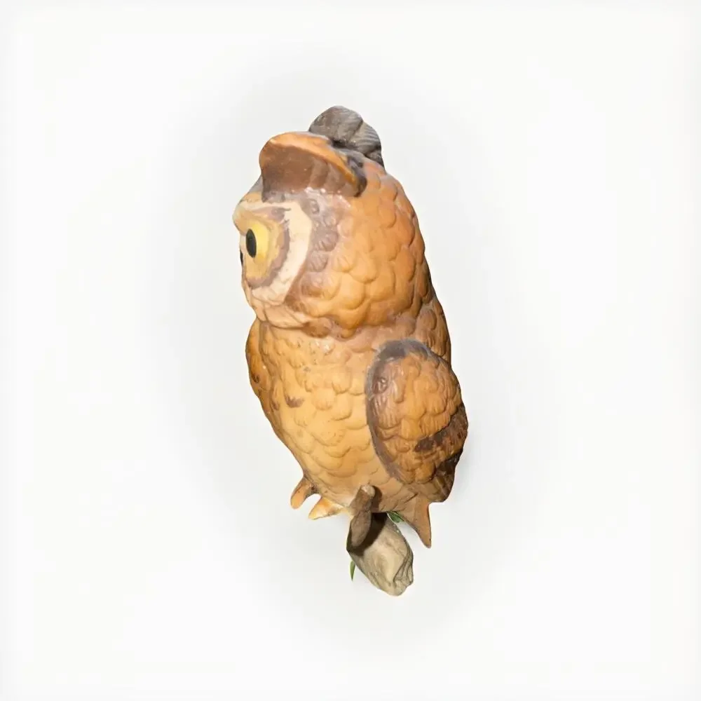Vintage Owl Figurine Porcelain Perched on Tree Branch 4 Inches MCM 1970’s